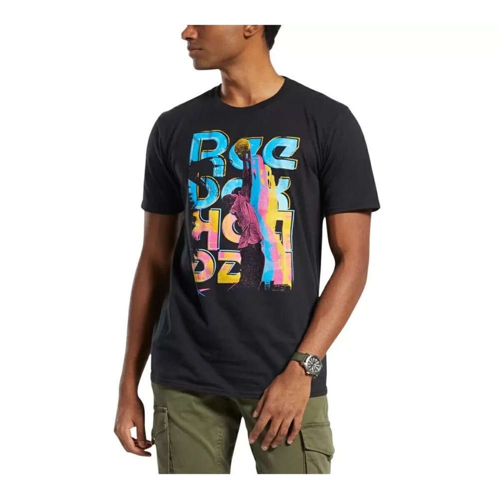 Reebok Mens Basketball Playground Graphic Crewneck T-Shirt Black Size Large